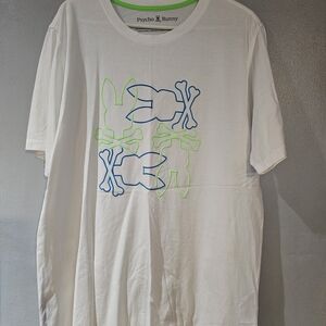 Psycho Bunny White Tee with Blue and Green Accents